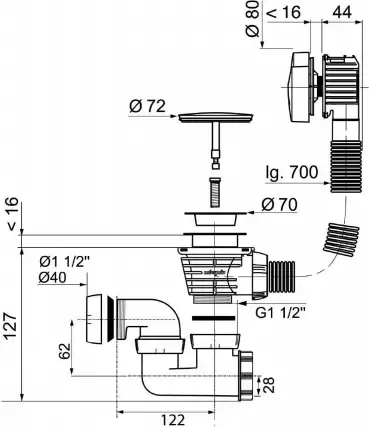 Vidage chrom&eacute; complet de baignoire - JACOB DELAFON R&eacute;f. E6D159-CP (SUIVI)