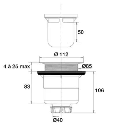 Bonde sortie vertical &Oslash;90mm sans capot - JACOB DELAFON R&eacute;f. E6760-NF