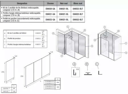 Kit de 2 profil&eacute;s de fin PanoStyle red&eacute;coupable Blanc mat - Jacob Delafon R&eacute;f. E66020-BLT