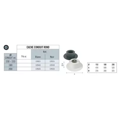 Cache conduit rond Noir Ø150-153mm - TEN Réf. 129515