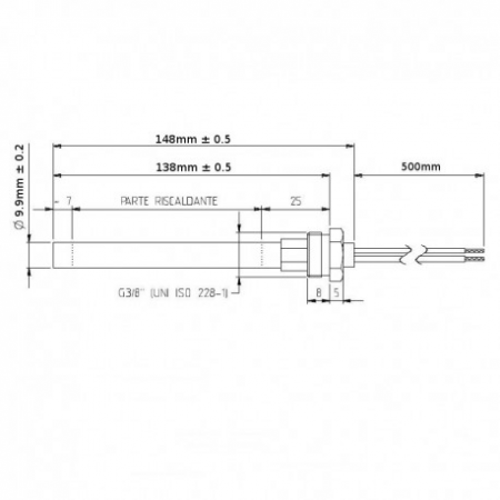 Bougie 148 mm raccord 3/8 réf. 14701003 (SUIVI)