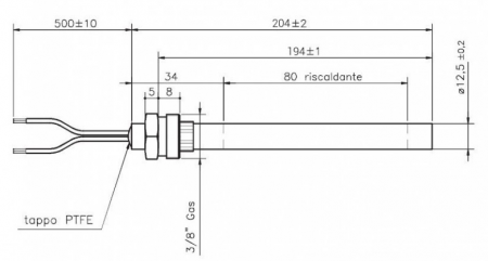Bougie 204 mm raccord 3/8 réf. 14701012 (SUIVI)