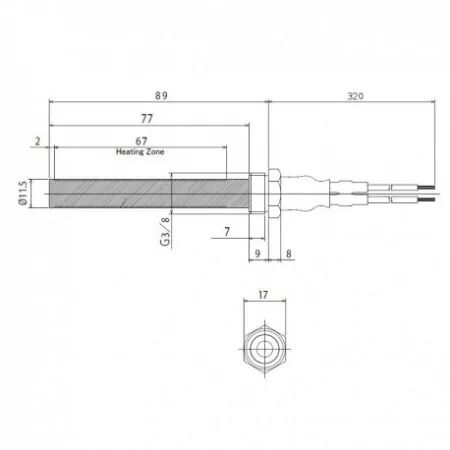 Bougie céramique (étanche) allumage granulés adaptable diamètre 11.5 mm / 89mm sous écrou / puissance 300 watts (SUIVI)