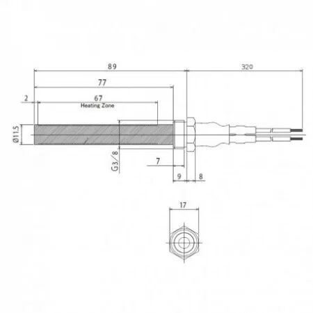 Bougie c&eacute;ramique (&eacute;tanche) allumage granul&eacute;s adaptable diam&egrave;tre 11.5 mm / 89mm sous &eacute;crou / puissance 330 watts (SUIVI)