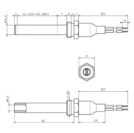 Bougie céramique allumage granulés adaptable diamètre 11.5 mm / 89mm sous écrou / puissance 300 watts (SUIVI)