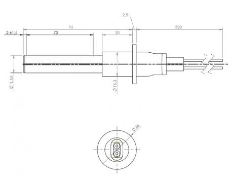 Bougie céramique allumage granulés adaptable diamètre 11.5 mm / 96mm sous col / puissance 260 watts (SUIVI)