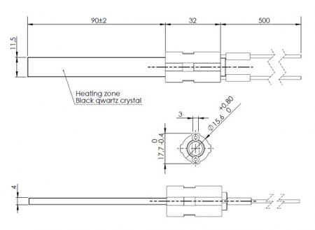 Bougie quartz (étanche) allumage granulés adaptable diamètre 11.5x4mm / 90mm sous bride / puissance 300 watts (SUIVI)