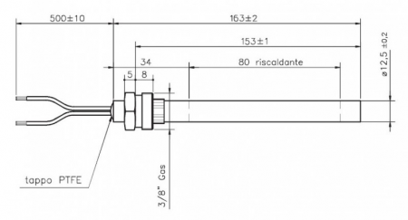 Bougie résistance allumage granulés adaptable diamètre 12.5 mm / 153mm sous écrou / puissance 330 watts (SUIVI)