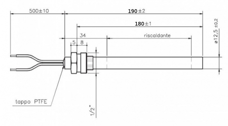 Bougie résistance allumage granulés adaptable diamètre 12.5 mm / 180mm sous écrou / puissance 450 watts (SUIVI)