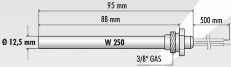 Bougie résistance allumage granulés adaptable diamètre 12.5 mm / 88mm sous écrou / puissance 250 watts (SUIVI)