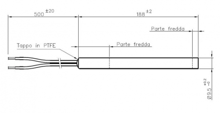 Bougie résistance allumage granulés adaptable diamètre 9.5 mm / 188mm lisse / puissance 250 watts (SUIVI)
