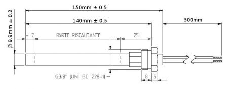 Bougie résistance allumage granulés adaptable diamètre 9.9 mm / 140mm sous écrou / puissance 280 watts (SUIVI)