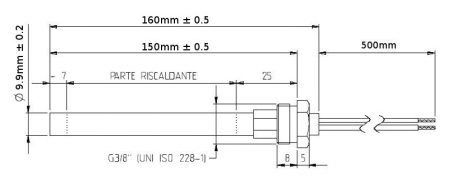 Bougie résistance allumage granulés adaptable diamètre 9.9 mm / 150mm sous écrou / puissance 280 watts (SUIVI)