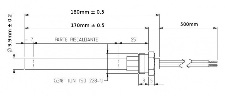Bougie résistance allumage granulés adaptable diamètre 9.9 mm / 170mm sous écrou / puissance 300 watts (SUIVI)