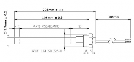 Bougie résistance allumage granulés adaptable diamètre 9.9 mm / 195mm sous écrou / puissance 350 watts (SUIVI)