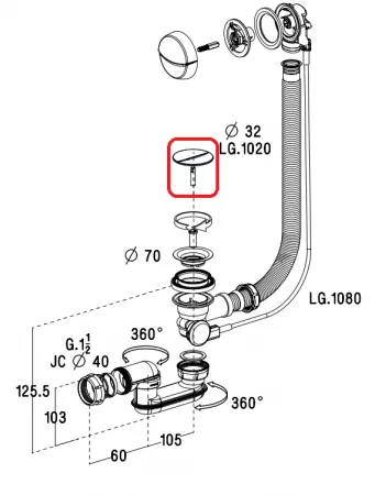 Clapet de vidage E70174 Chrome - Jacob Delafon R&eacute;f. E8A063-CP