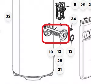 El�ment blind� 1800W + joint + anode - ATLANTIC / SAUTER / THERMOR REF. 030383