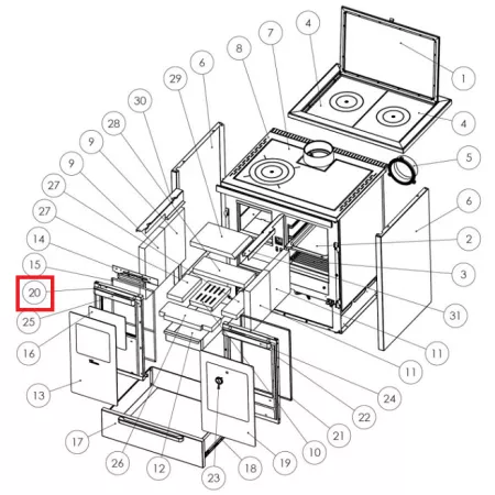 Ensemble cadre en inox pour porte de foyer - LACUNZA r&eacute;f. 5015100008