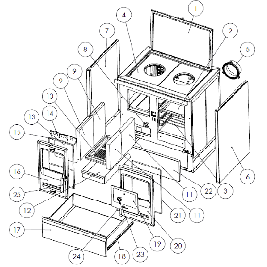 Kit complet de briques de foyer pour cuisini�re Lacunza Etna 5T