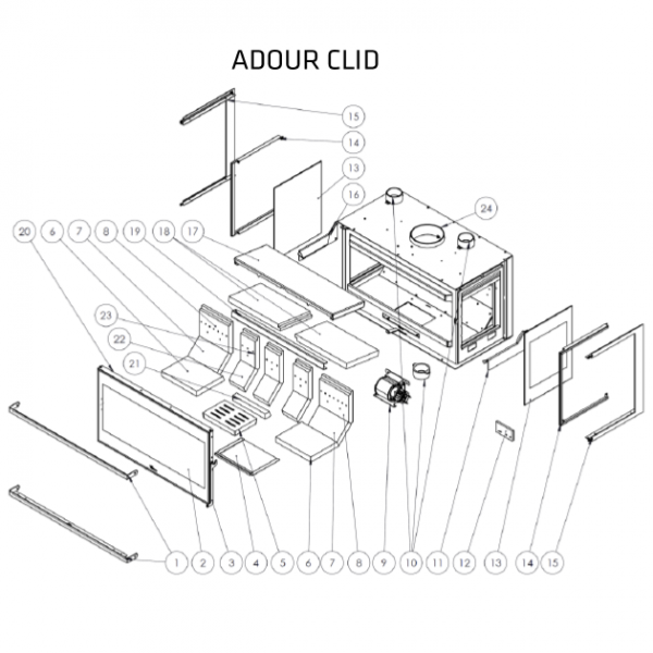 Kit complet de briques de foyer pour po�le Lacunza Adour 800 CLID