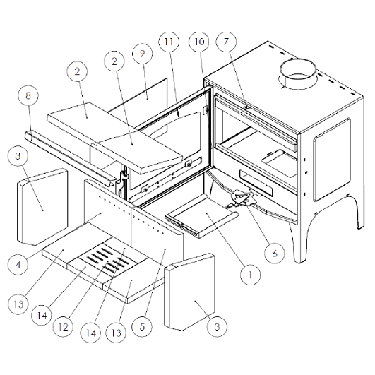 Kit complet de briques de foyer pour po�le Lacunza Calpe