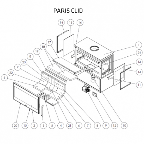 Kit complet de briques de foyer pour po�le Lacunza Paris 800 CLID