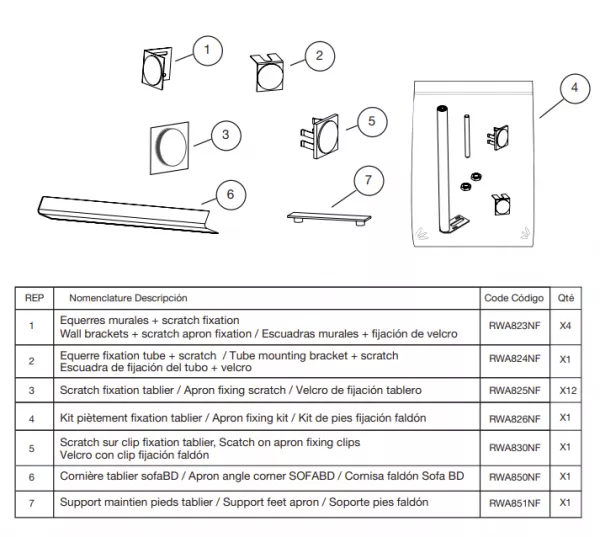 Kit pi�tement fixation tablier - Jacob Delafon R�f. RWA826NF