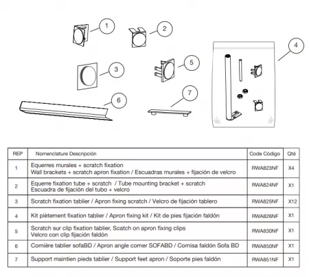 Kit pi&egrave;tement fixation tablier - Jacob Delafon R&eacute;f. RWA826NF
