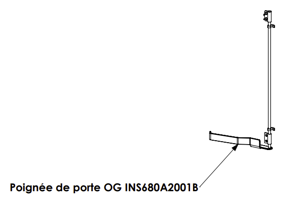 Poign�e de porte ouverture gauche XP68 microbill�e (vis /entretoise) - LORFLAM / OFEN R�f.INS680A2001B