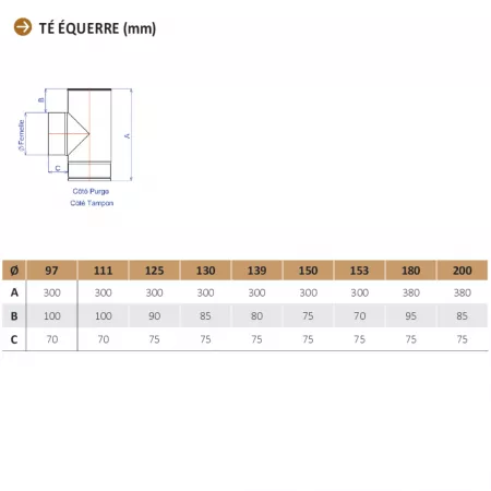 T&eacute; EQ avec tampon &Oslash;153F piquage r&eacute;duit &Oslash;150F noir mat - TEN R&eacute;f. 346416 (SUIVI)