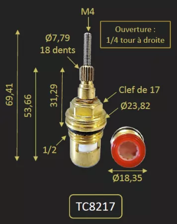 TETE CERAMIQUE EAU CHAUDE FHCR8217 FHCR8517 FHCR8417 FHCR8117 - PAINI R&eacute;f. TC8217