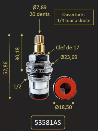 TETE CERAMIQUE EAU CHAUDE POUR 88207A 79000A - PAINI R&eacute;f. 53581AS