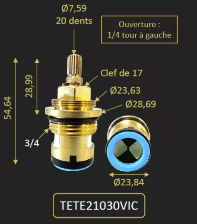 T&ecirc;te c&eacute;ramique pour 21030CRTHVIC - PAINI R&eacute;f. TETE21030VIC
