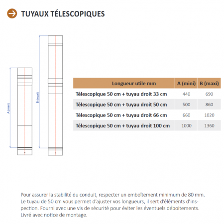 Tuyau coulissant Ø139 M/F noir mat L. 44 à 136 cm (à compléter...) - TEN 348545 (SUIVI)